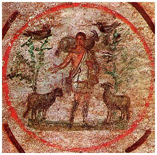 Christus als der Gute Hirte (Priscilla-Katakombe - Rom)